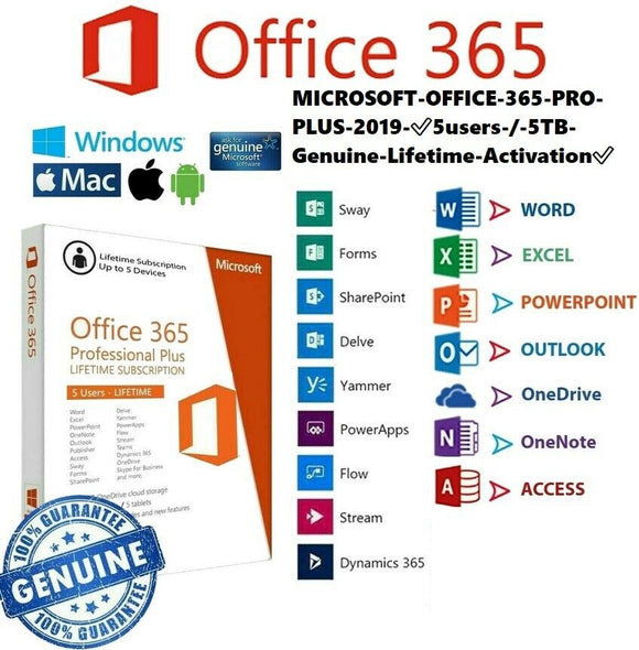 Details about  Microsoft Office 365 2019 Lifetime Account For 5 Pcs Mac Win 5TB Cloud 🔥Trusted
