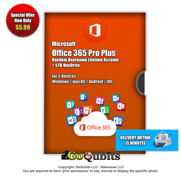 Microsoft Office 365 Professional A1 Plus Lifetime Account + 5TB OneDrive (For Devices: Windows / Mac / Android /iOS)